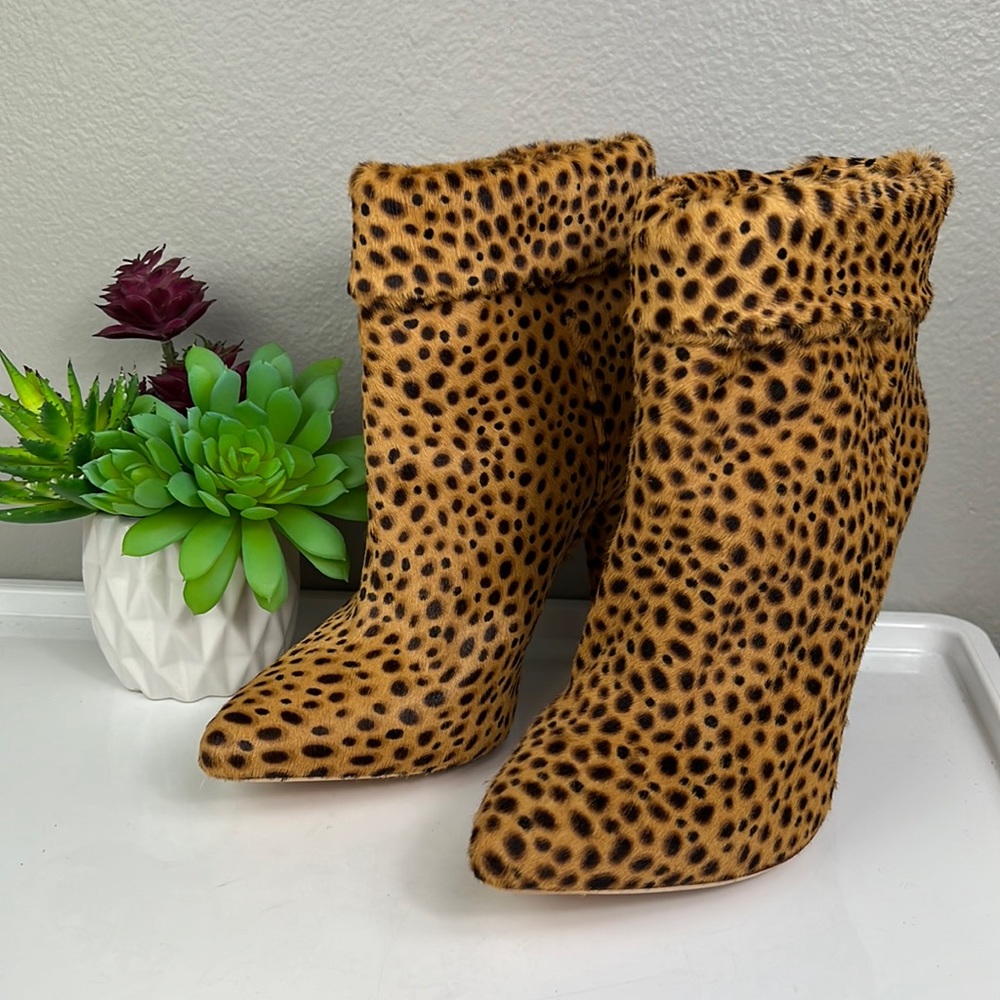 Loeffler Randall Calf Hair Cheetah Bootie Heel Pointed Toe 6/6.5